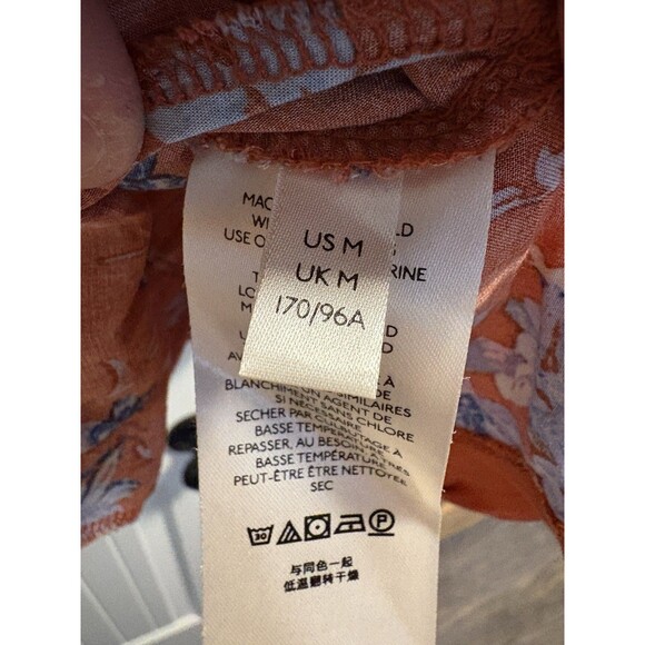 Free‎ People Womans Orange Blue Floral Loretta tunic top Medium Long Sleeve Boho - Picture 5 of 8